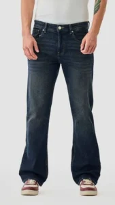 dark blue denim bootcut casual jeans for men
