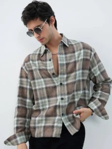 men classic boxy checked casual shirt