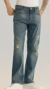 mens blue light distressed bootcut casual jeans