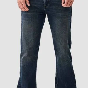 Home dark blue denim bootcut casual jeans for men