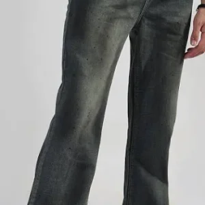 men's blue washed wide leg jeans