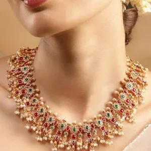 pearl drop ruby studded necklace set share on whatsapp